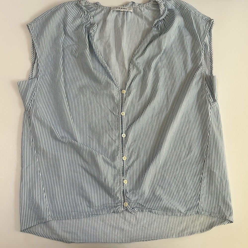 Frame Denim Blue Striped Button Down Shirt